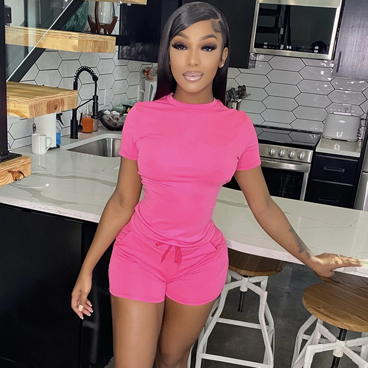Wholesale Fashion Women Summer Athleisure Solid Color Basic