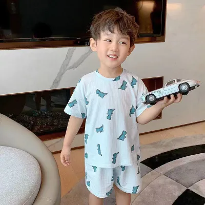 Boys Short Sleeve Cartoon Print Pajamas Set 2pcs