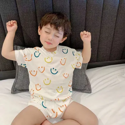 Boys Short Sleeve Cartoon Print Pajamas Set 2pcs