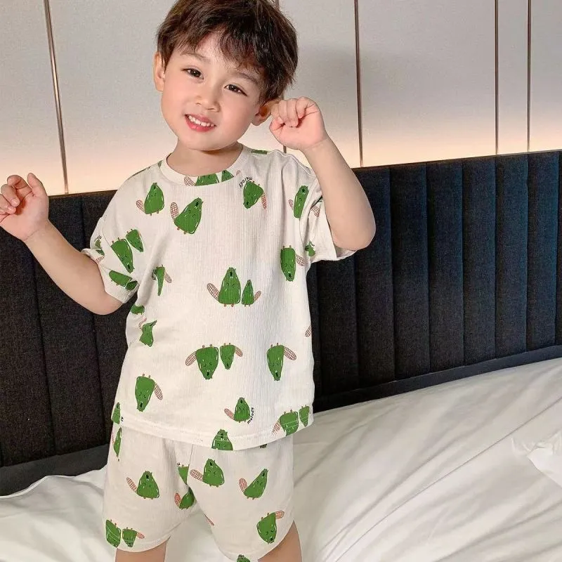 Boys Short Sleeve Cartoon Print Pajamas Set 2pcs