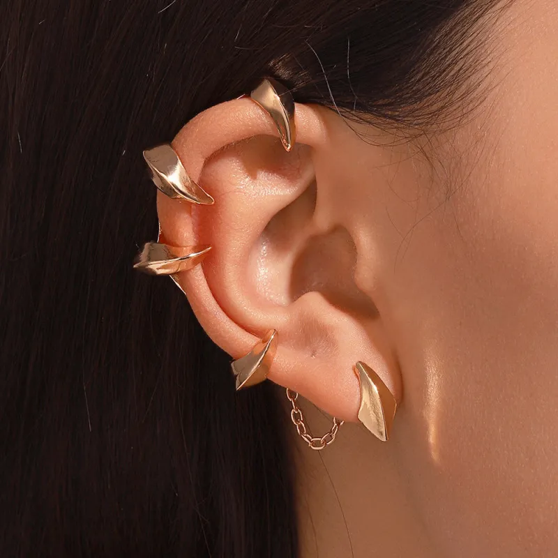Women's Punk Dark Metallic Geometric Gothic Demon Minion Ear Clips Jewelry Earrings