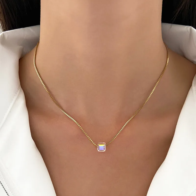 Women's Fashion Stainless Steel Transparent Multicolor Ball Bead Necklace