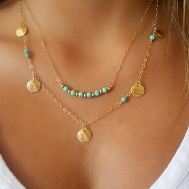 Wholesale Women Fashion Turquoise Multi-Layer Disc Green