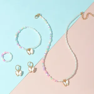 Children Kids Baby Fashion Butterfly Beads Necklace Bracelet Earrings Ring Set for Girls