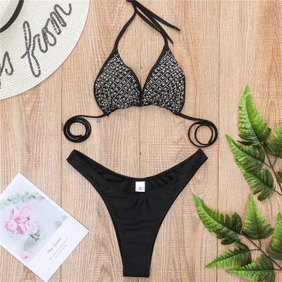 Sexy Rhinestone Faux Pearl Bikini for Women
