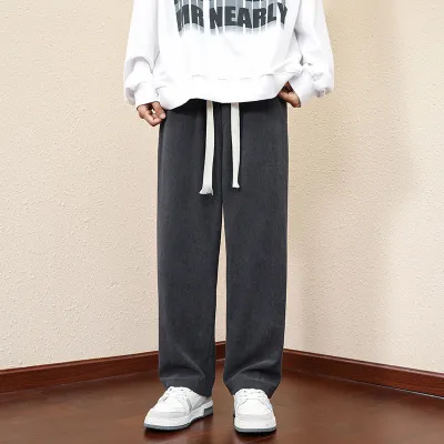 Men's Corduroy Pants Loose Straight Trousers