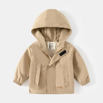 Children Kids Baby Fashion Boys Long Sleeve Solid Color Hooded Zipper Coat