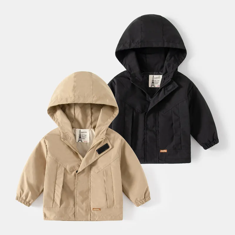 Children Kids Baby Fashion Boys Long Sleeve Solid Color Hooded Zipper Coat