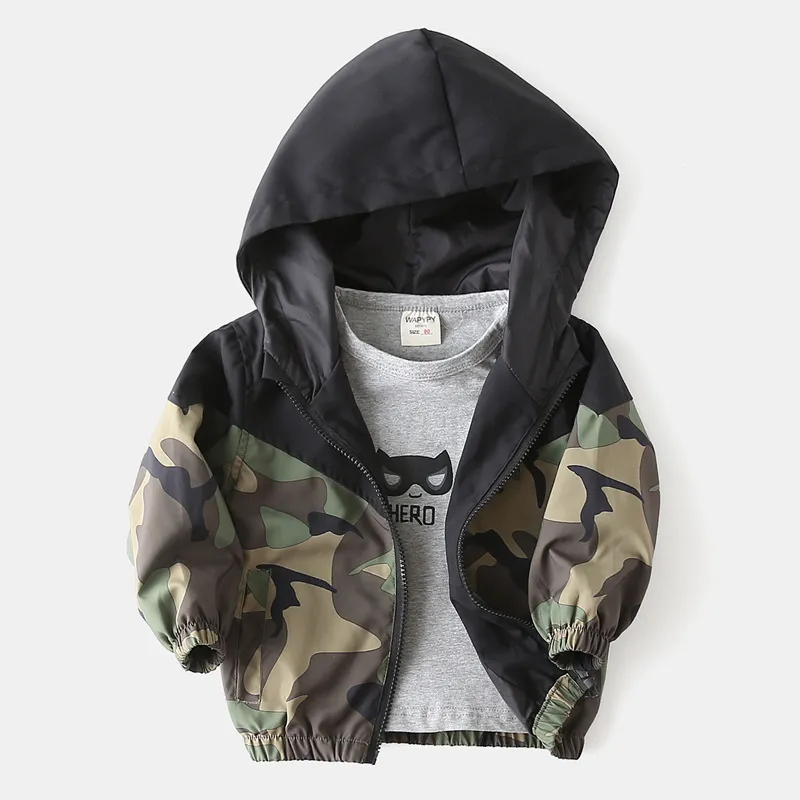 Boys Camouflage Color Matching Long Sleeve Hooded Coat for Baby Kids