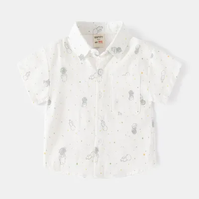 Children Kids Baby Fashion Boys Short Sleeve Cartoon Print Lapel Shirt Casual Cotton