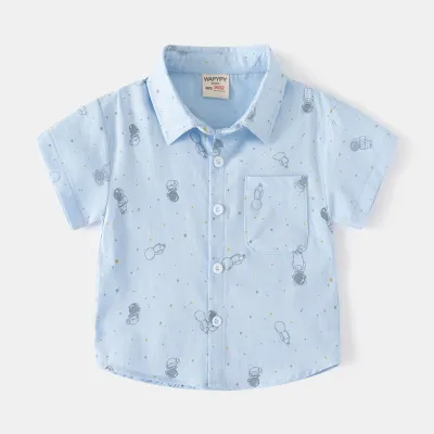 Children Kids Baby Fashion Boys Short Sleeve Cartoon Print Lapel Shirt Casual Cotton