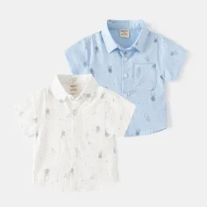 Children Kids Baby Fashion Boys Short Sleeve Cartoon Print Lapel Shirt Casual Cotton