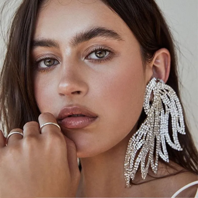 Women'S Fashion Exaggerated Geometric Rhinestone Wings Earrings