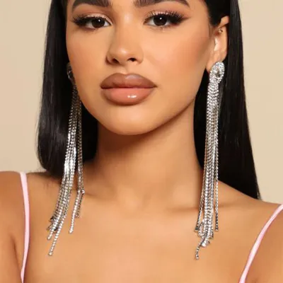 Women's Fashion Long Tassel Rhinestone Earrings