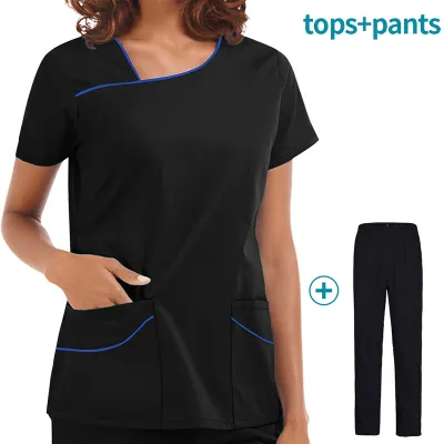 Women Medical Hand Washing Clothing Overalls Short-Sleeved Pants Set