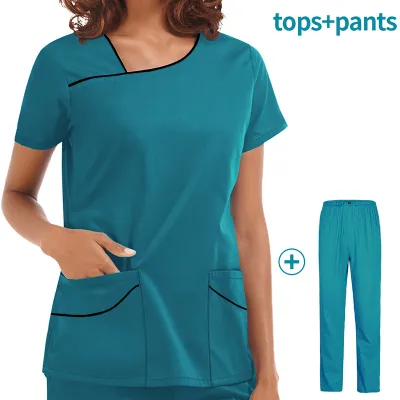 Women Medical Hand Washing Clothing Overalls Short-Sleeved Pants Set