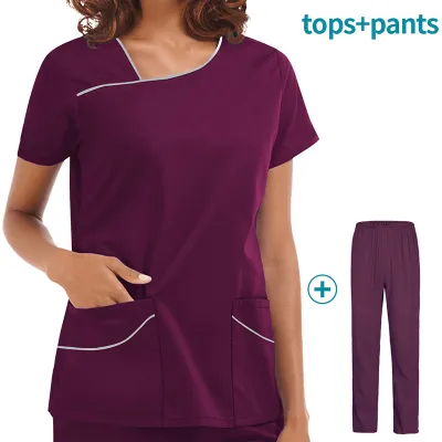 Women Medical Hand Washing Clothing Overalls Short-Sleeved Pants Set