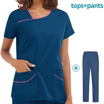 Women Medical Hand Washing Clothing Overalls Short-Sleeved Pants Set
