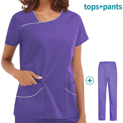 Women Medical Hand Washing Clothing Overalls Short-Sleeved Pants Set