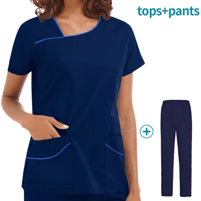Women Medical Hand Washing Clothing Overalls Short-Sleeved Pants Set