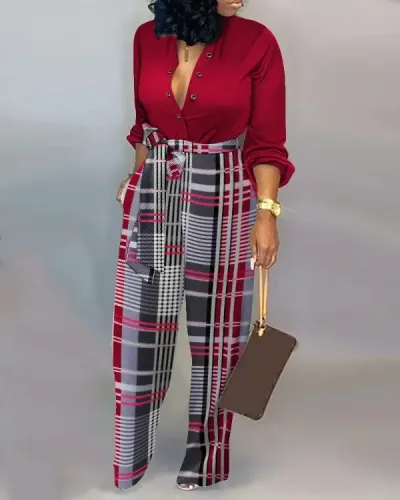 Women's Loose Digital Printing Jumpsuit Casual Long Sleeve