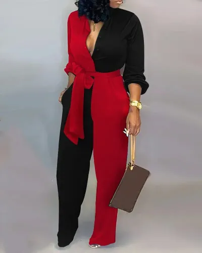 Women's Loose Digital Printing Jumpsuit Casual Long Sleeve