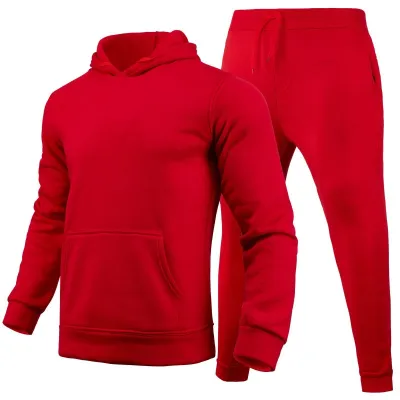 MenS Casual Blank Solid Color Loose Hoodies And Pants Two-Piece Set