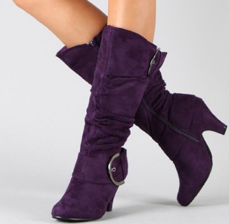 Wholesale Women Fashion Pointed Toe Buckle Pleated Knee Mid