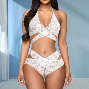 Women's Sexy See-Through Lace Bra and Boxer Panties Set