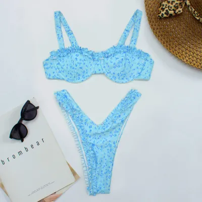 Women's Sexy Tiny Flower Print Bikini Set - Polyester Swimwear