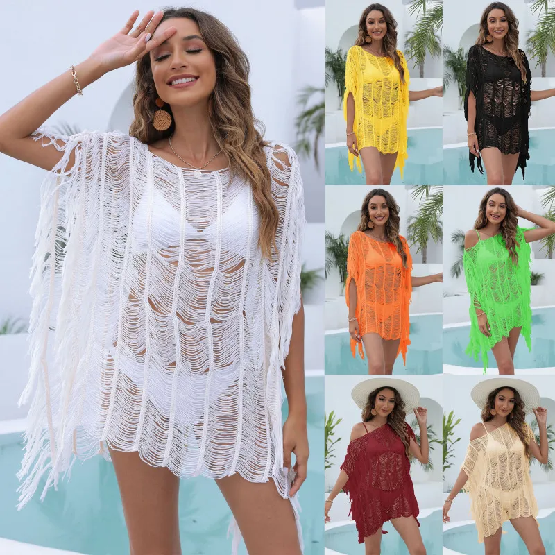 Women's Irregular Hollow Fringed Beach Cover Up