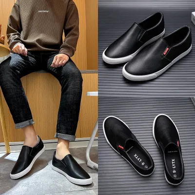 Men's Casual PU Loafers Low Top Slip On Solid Color Shoes