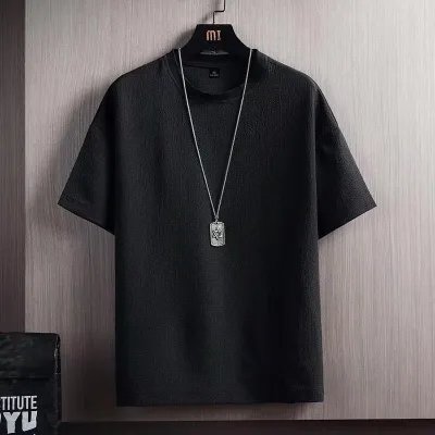 Men's Casual Linen Blend Round Neck Short Sleeve T-Shirt Youth Pop Loose