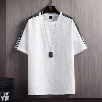 Men's Casual Linen Blend Round Neck Short Sleeve T-Shirt Youth Pop Loose