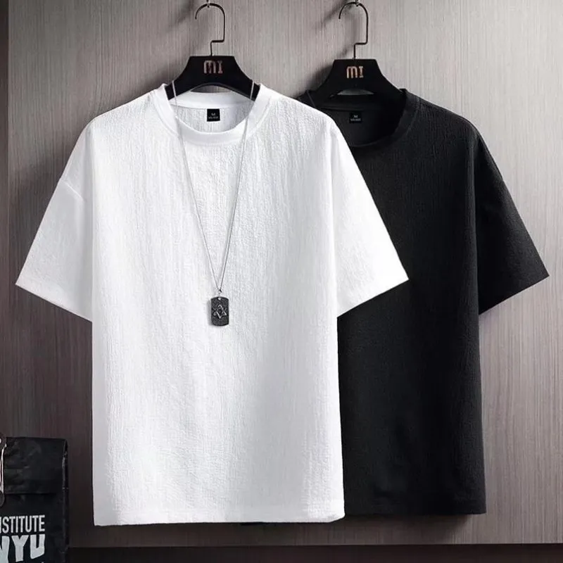 Men's Casual Linen Blend Round Neck Short Sleeve T-Shirt Youth Pop Loose