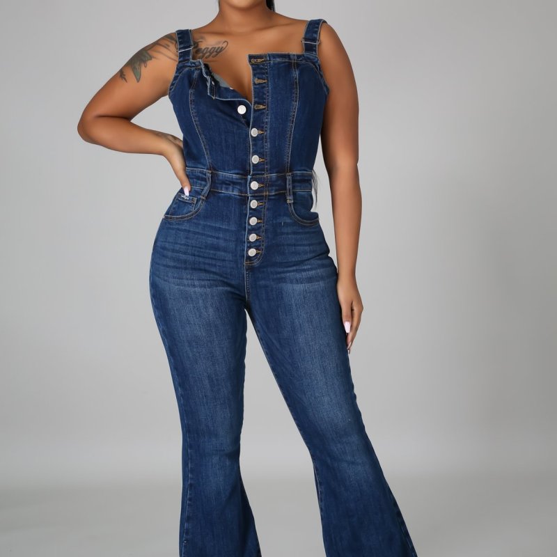 Wholesale Women Fashion Strap Denim Jumpsuit