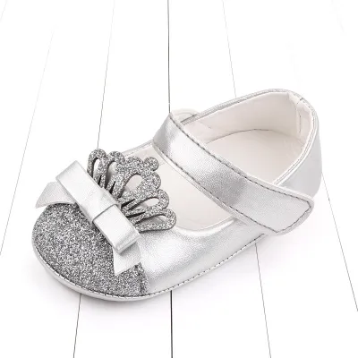 Toddlers Newborn Baby Fashion Girls Glitter Crown Soft Bottom Princess Shoes