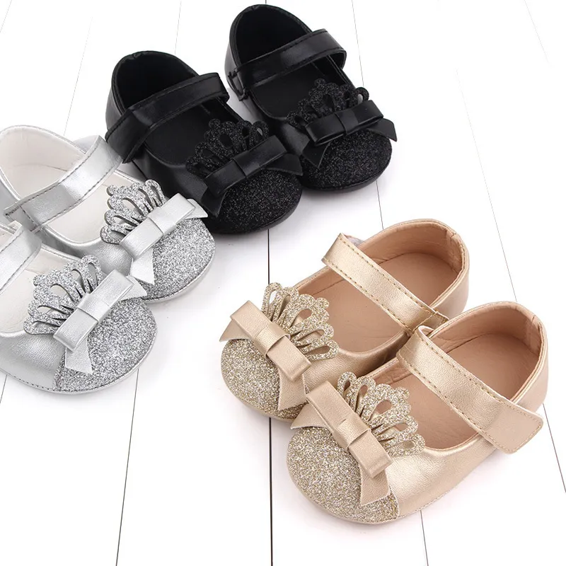 Toddlers Newborn Baby Fashion Girls Glitter Crown Soft Bottom Princess Shoes
