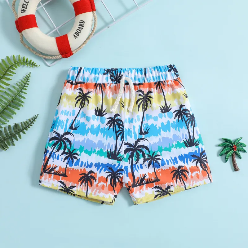 Toddlers Newborn Baby Fashion Boys Cartoon Tropical Plants Printed Swimwear Shorts