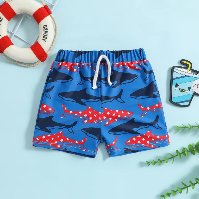 Toddlers Newborn Baby Boys Cartoon Shark Printed Swimwear Shorts with High Elasticity