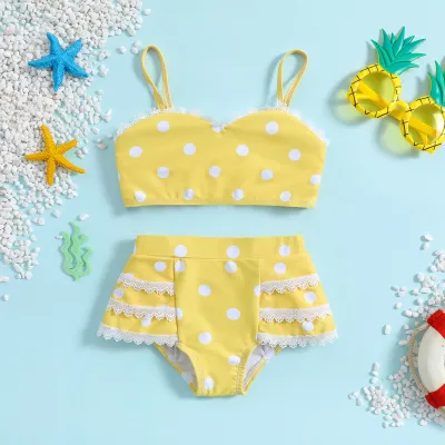 Children Kids Baby Fashion Girls Cute Polka Dot Printed Sling Swimsuit 2pcs Set