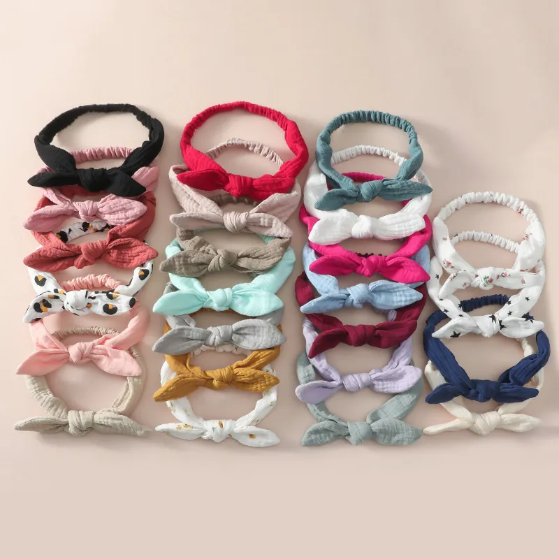 Toddlers Newborn Kid Baby Girls Bowknot Headband Hair Accessories Elastic Wide Solid Color