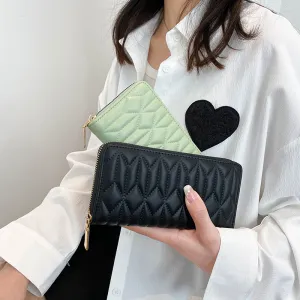 Women Fashion Creasing Stripe Mid-Length Coin Purse PU Leather Zipper Wallet