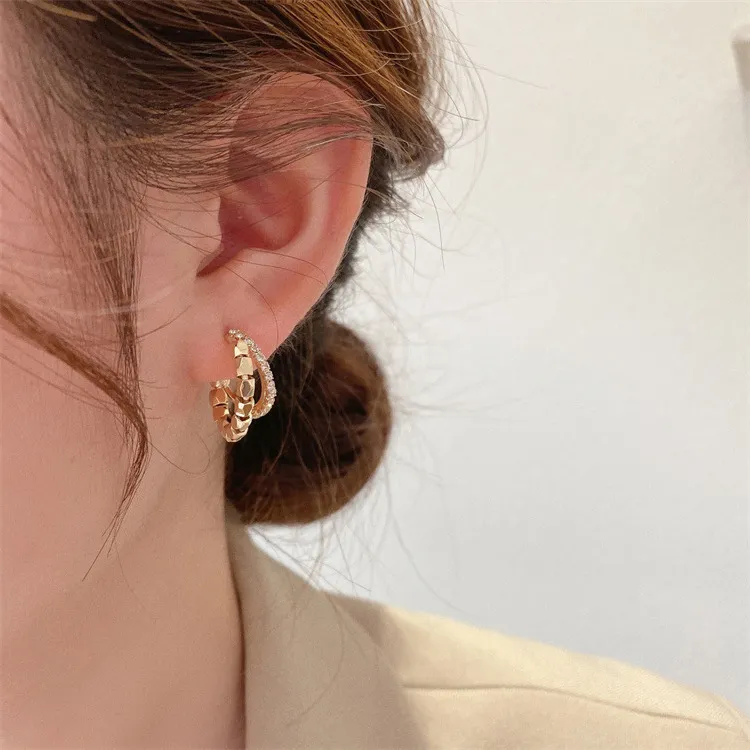 Women Simple Design Double-Layer Square Metal Zircon Vintage Earrings