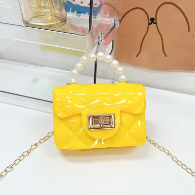 Women Fashion Jelly Color Contrast Pearl Handbag Small Square Crossbody Bag