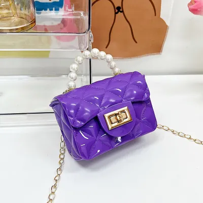 Women Fashion Jelly Color Contrast Pearl Handbag Small Square Crossbody Bag