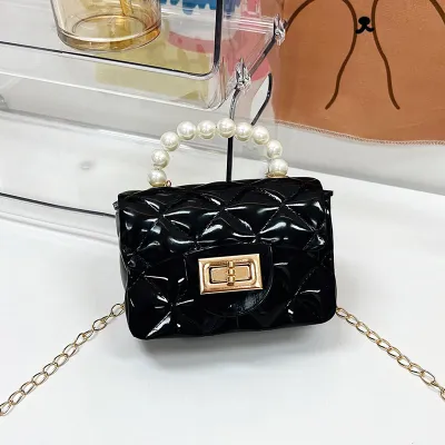 Women Fashion Jelly Color Contrast Pearl Handbag Small Square Crossbody Bag