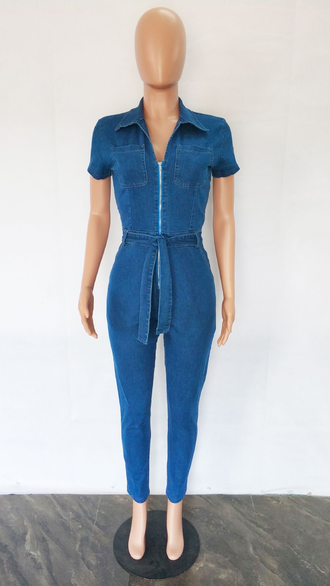 Wholesale Women Fashion Short Sleeve Denim Jumpsuit Wholesale Women Fashion Short Sleeve Denim Jumpsuit