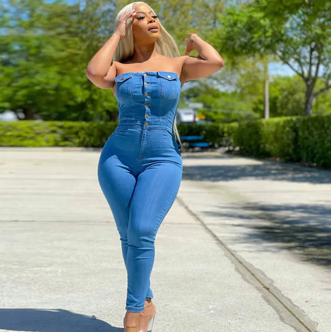 Women's Bandeau Denim Jumpsuit - Street Hipster Style