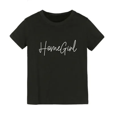 Children Kids Baby Fashion Girls Basic Casual Homegirl Letter Print Short Sleeve Cotton T-Shirt